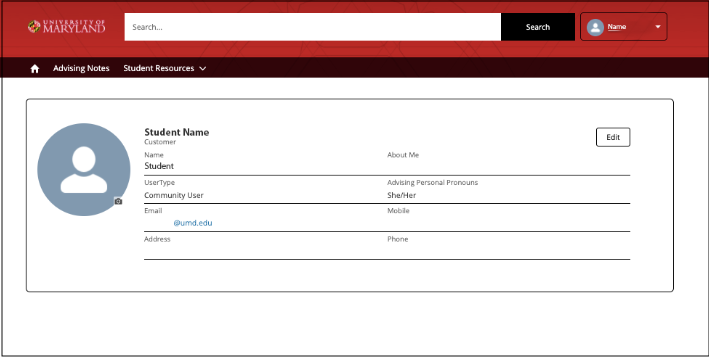 Edit button in student profile