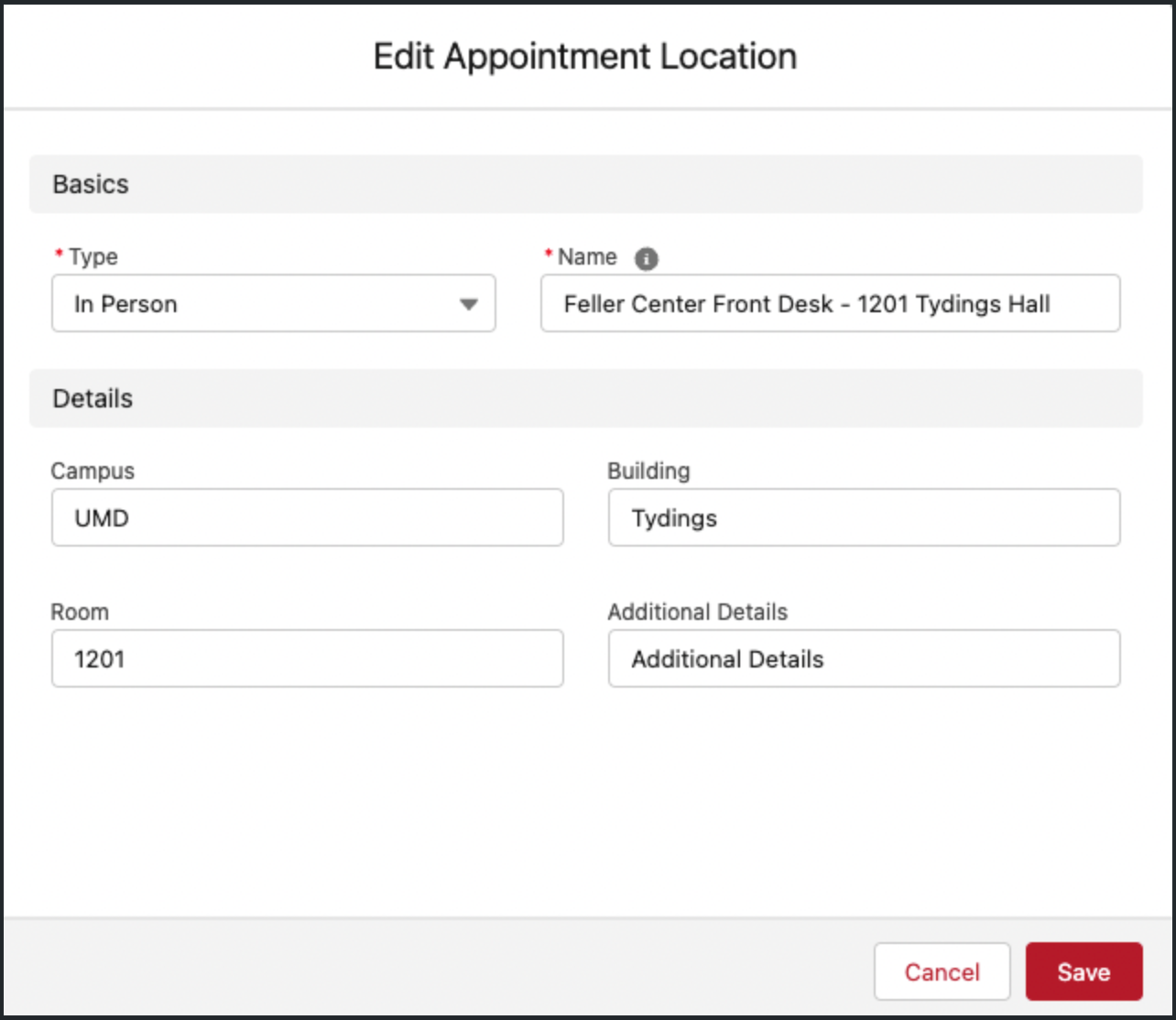 In person appointment example