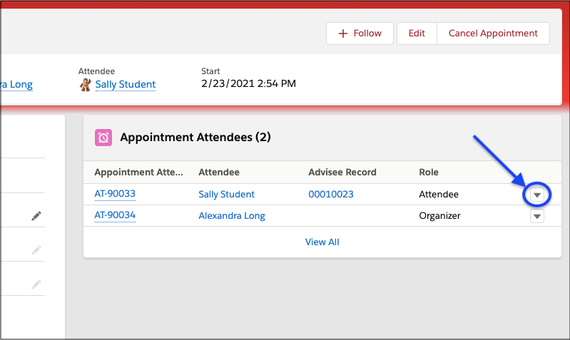 Attendees down arrow