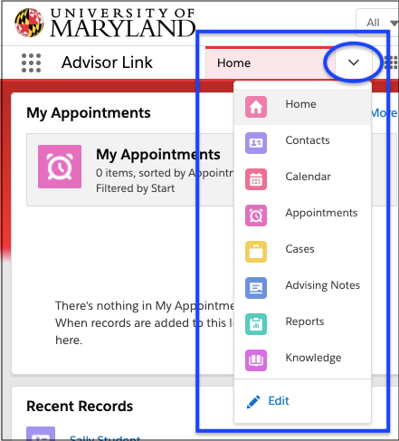Main dropdown menu in TerpEngage