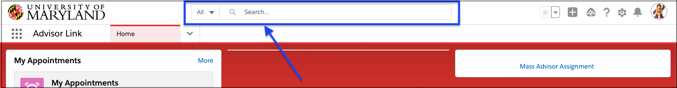 Main search bar in TerpEngage