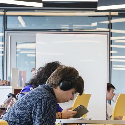 Students in Iribe Building