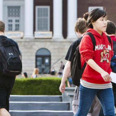 students walking in front of mckeldin